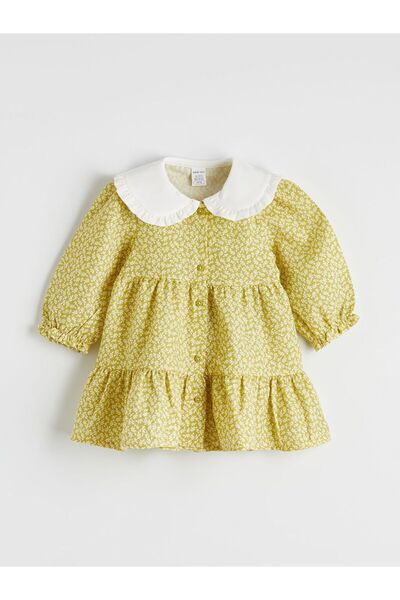 LC Waikiki LCW baby Bebe Yaka Uzun Kollu Desenli Kız Bebek Elbise