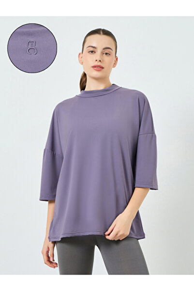 Styli Women Purple Back Rubber Logo Oversized Top