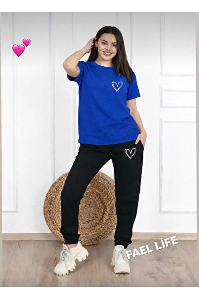 FAEL LİFE Women'S/Men's Wide Cut T-Shirt Tracksuit Minimal Heart Printed Set