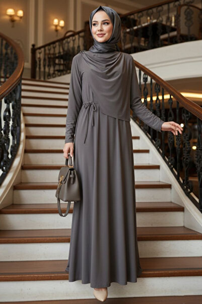 N.S NEVA STYLE Брошка с детайли Dark Vison Скромна рокля 2455KV