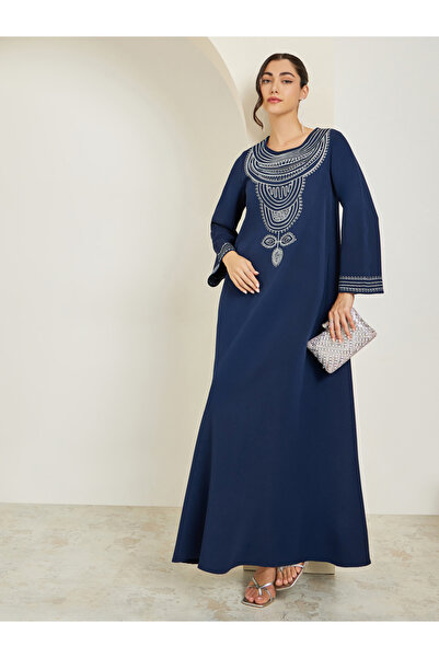 Styli Women Navy Blue Embroidered A-Line Jalabiya