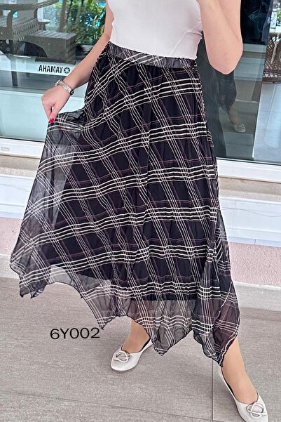 İnce Topuk Asymmetrical Cut Chiffon Skirt 6Y002