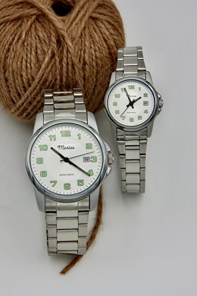 Marlas سوار فولاذي، مقاوم للماء مع تقويم، ساعة مزدوجة فسفورية