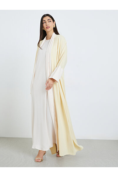 Styli Women Yellow Abaya with Inner Dress and Hijab Set