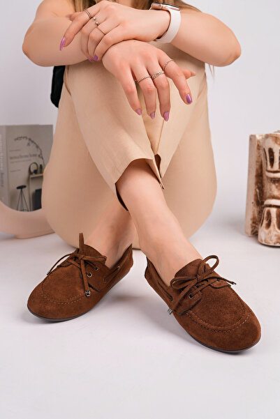 ROSETTE Kadın KAHVERENGİ Dana Süet Loafer Günlük Babet Ayakkabı