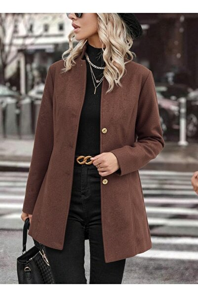 Toridas Şık Tasarım Yaka Kahverengi Kaşe Kaban