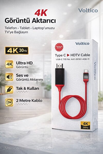 Voltico Type-C HDMI Kablo 4K 30Hz Ultra HD Görüntü Aktarıcı Telefon – Tablet ...