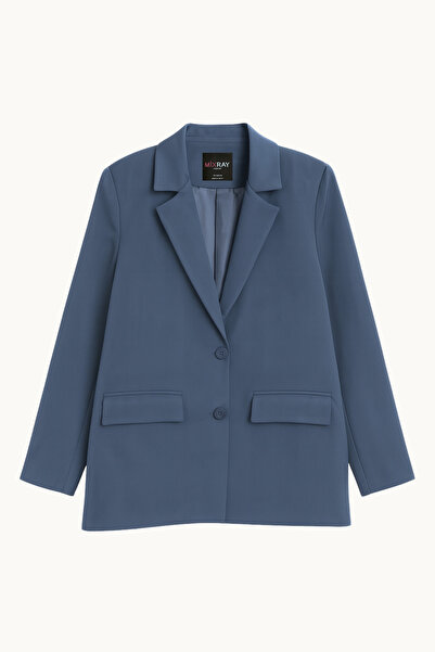 Mixray 4786 Women's Oversize Double-Breasted Blazer Jacket Navy Blue