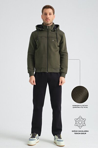 Shooter Sportswear Haki Premium Winter Men's Tracksuit Set Regular Hooded