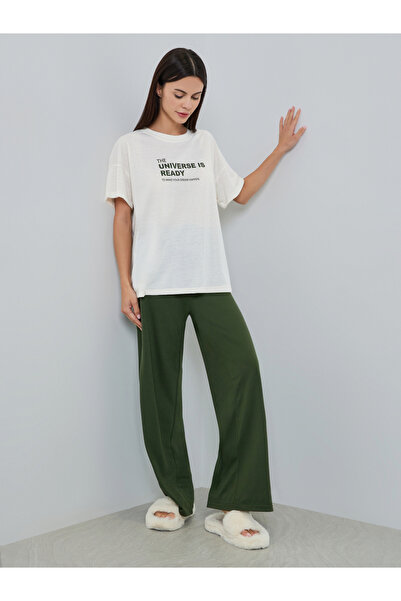 Styli Women White Printed T-Shirt and Straight Pyjama Set