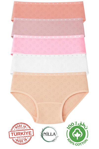 Roft & Pink 5-Pack Women's Panties 100% Cotton Heart-Shaped High Waist White-...
