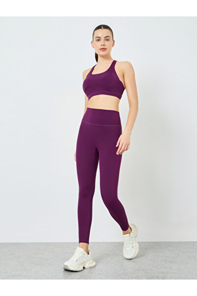 Styli Women Purple Back Cross Sports Bra and Leggings Set