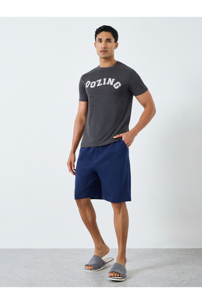 Styli Men Grey Printed T-Shirt and Shorts Pyjama Set