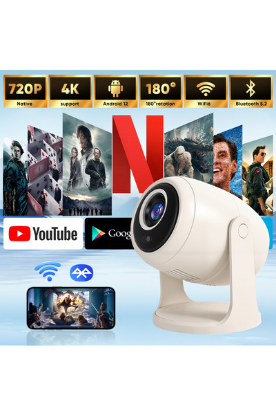 Aoc Mini Projector WiFi6 Bluetooth 5.0 Android 12 Portable Movie Projector fo...