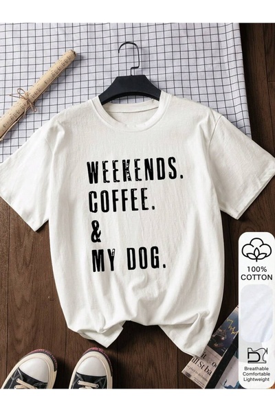 kahire تي شيرت WEEKENDS COFFE مطبوع بمقاس كبير فاخر