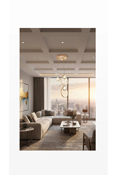 BAYGÜL ELEKTRİK 3lü sarkıt 3 renk kristal taşlı dekoratif gold avize