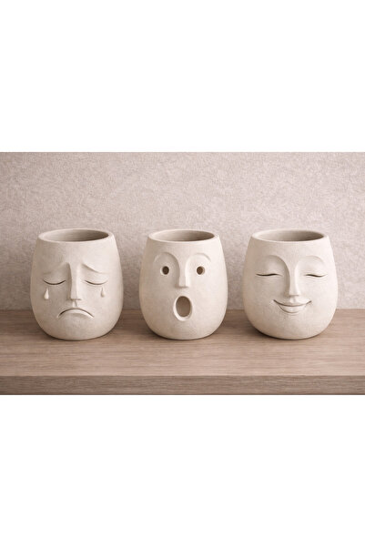 designode MOODS Trio 3'lü Dekoratif Hediyelik Vazo Saksı Seti "Mutlu, Üzgün v...