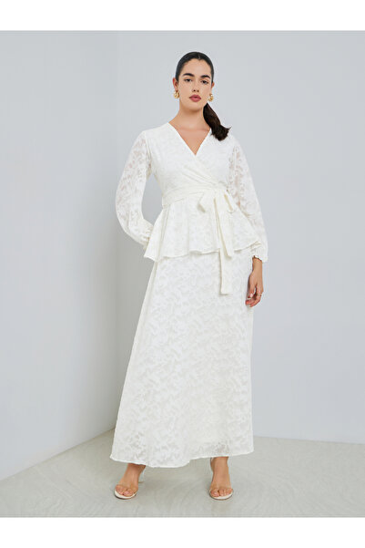 Styli Women White Lace Wrap Maxi Dress