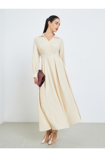 Styli Women Beige Pleated A-Line Maxi Dress