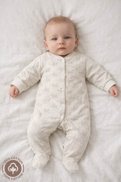 Miniel Unisex Bebek Yıldız Desenli 0-6 Ay Penye Organik Pamuklu Patikli Bebek...