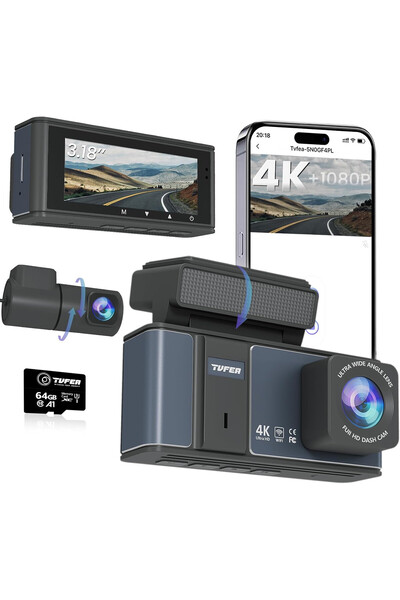 LET Camera auto fata/spate 4K + 1080P cu ecran IPS 3, 18” – WiFi, card SD 64G...