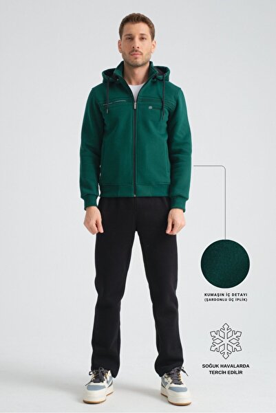 Shooter Sportswear Green Premium Winter Men's Tracksuit Set Regular Hooded