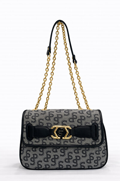 louisiana polo Silver Polo Crossbody Women's Bag Monogram Patterned Grey-Blac...