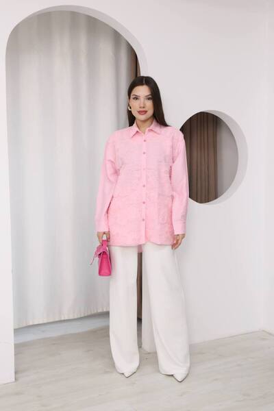 DESTİNA Çiçek İşlemeli Düğmeli Kadın Gömlek