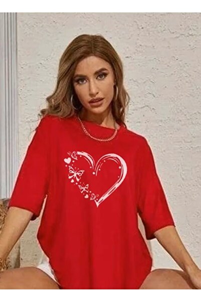 AZIZI TEKSTIL Unisex Butterfly Heart Special Design Front Printed Design Tshirt