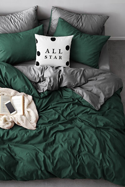 Always Double-Sided Double Duvet Cover Set with Elastic Sheet Emerald-Grey