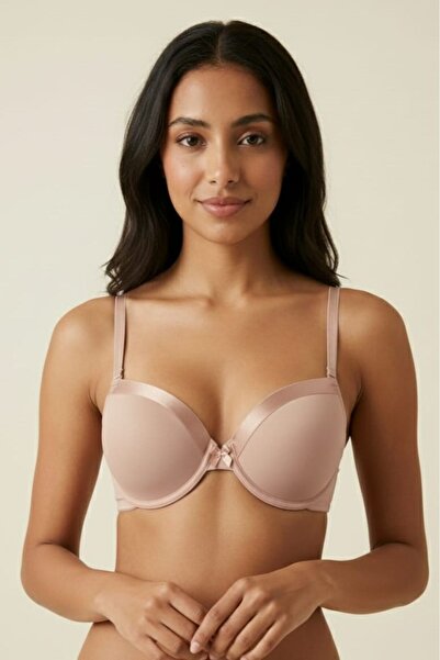Manken Powder Pink Satin Detailed Padded Underwire Bra - Everyday Bra with Re...