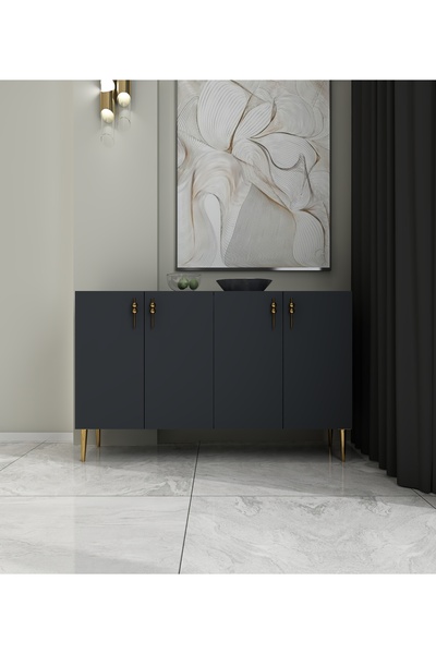 morepp Vera 120 cm Konsol , Tv Ünitesi, Çok Amaçlı Dolap Antrasit-Altın