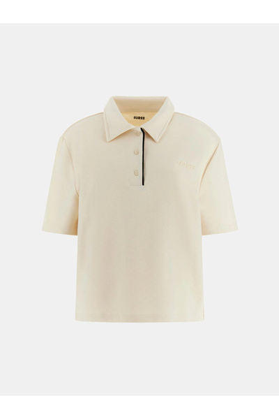 Guess Clara Boxed Cut Polo Collar Women's White Polo T-Shirt V6Gp12K3044-G047