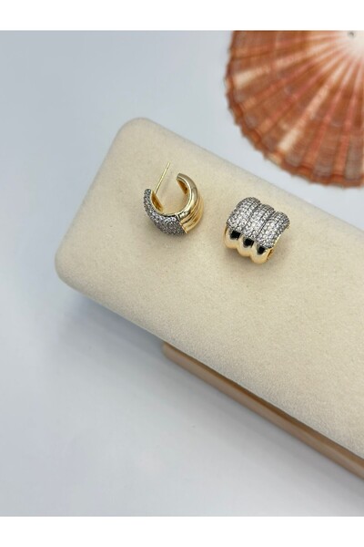 BYYEŞO أقراط دائرية مزدوجة اللون بتفاصيل من حجر الزركون (فولاذية) (صغيرة)