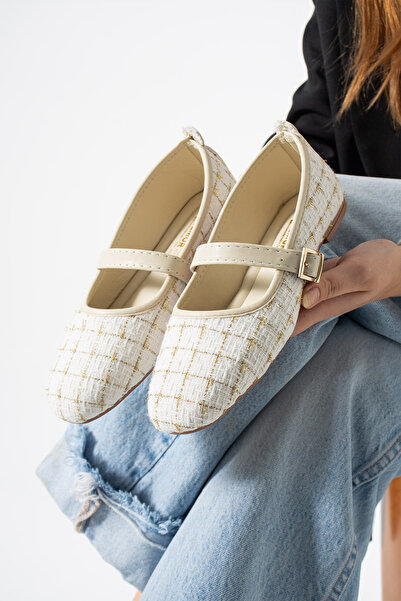 Moda Devrin Бели балетни пантофки с каре