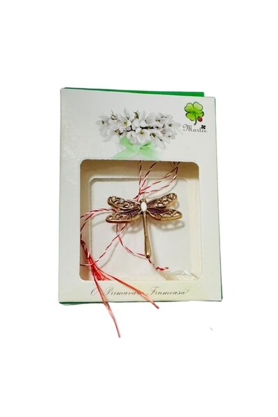 OEM Brosa Martisor Libelula Auriu / Roz cu Cristale Colorate – Cadou Traditio...