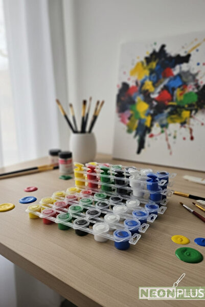 NEON PLUS Akrilik Boya 6 Renk Etkinlik Boyama 10 Adet, Tuval, Workshop, Taş B...
