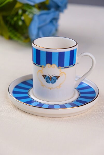 tabakevi طقم فناجين قهوة من البورسلين من تاباك إيفي بتصميم الفراشة مطلي بالذه...