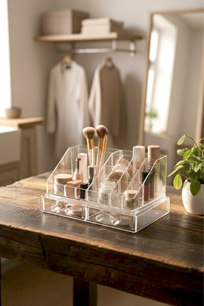 Kitchen Life 16 Compartments 2 Drawers Transparent Makeup Jewelry Organizer-O...