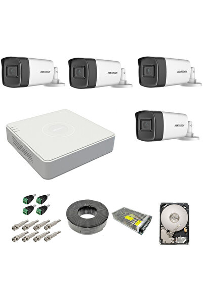 Hikvision Kit complet 4 camere de supraveghere exterioară 5MP TurboHD IR 40M