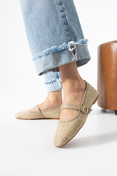 Moda Devrin Pantofi casual balerină în carouri bej