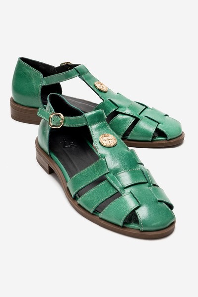 Zeynep Sıradağlı Belivya Women's Genuine Leather Sandals Green