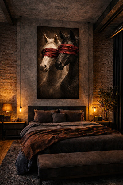 My canvas Kanvas Tablo hazırlanan ultra realistik 4K çözünürlüklü çift at tem...