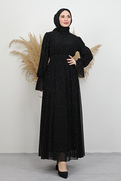 GİYZAMİLA Valencia Tül Abiye Siyah