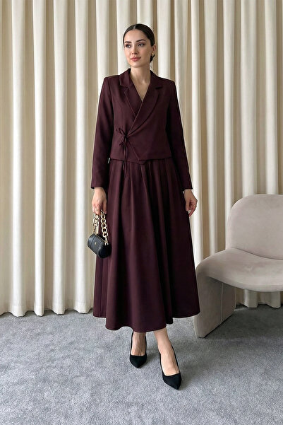 MODAQU Cross-Tied Jacket Skirt Set - Plum