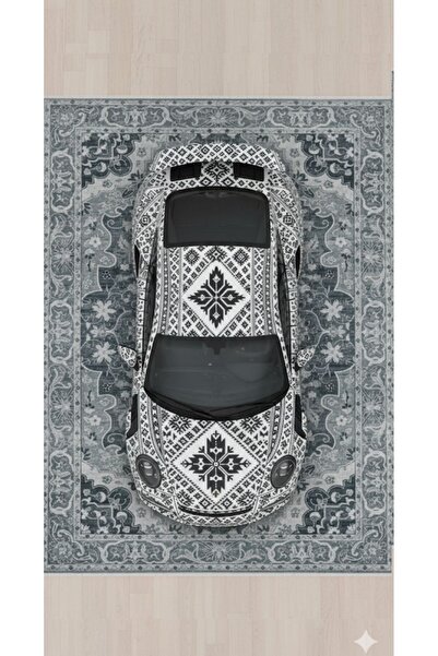 Dinarsu Modern Dijital Baskı Oto Desenli Dekoratif Halı 120x180 Kaymaz Taban