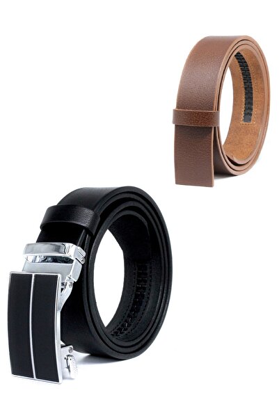 Livize 2-Pack Automatic Buckle Holeless Buffalo Leather Classic Men's Belt Bl...