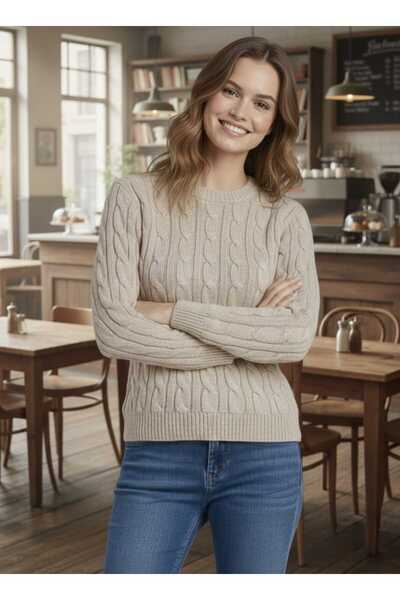 AQE FASHION Women's Knitwear Sweater Mink Long Sleeve Crew Neck Casual Hair K...