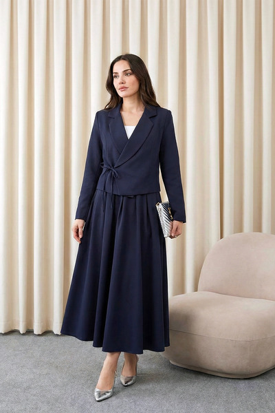 MODAQU Cross-Tied Jacket Skirt Set - Navy Blue