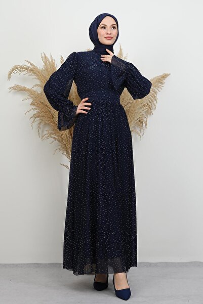 GİYZAMİLA Valencia Tül Abiye Lacivert